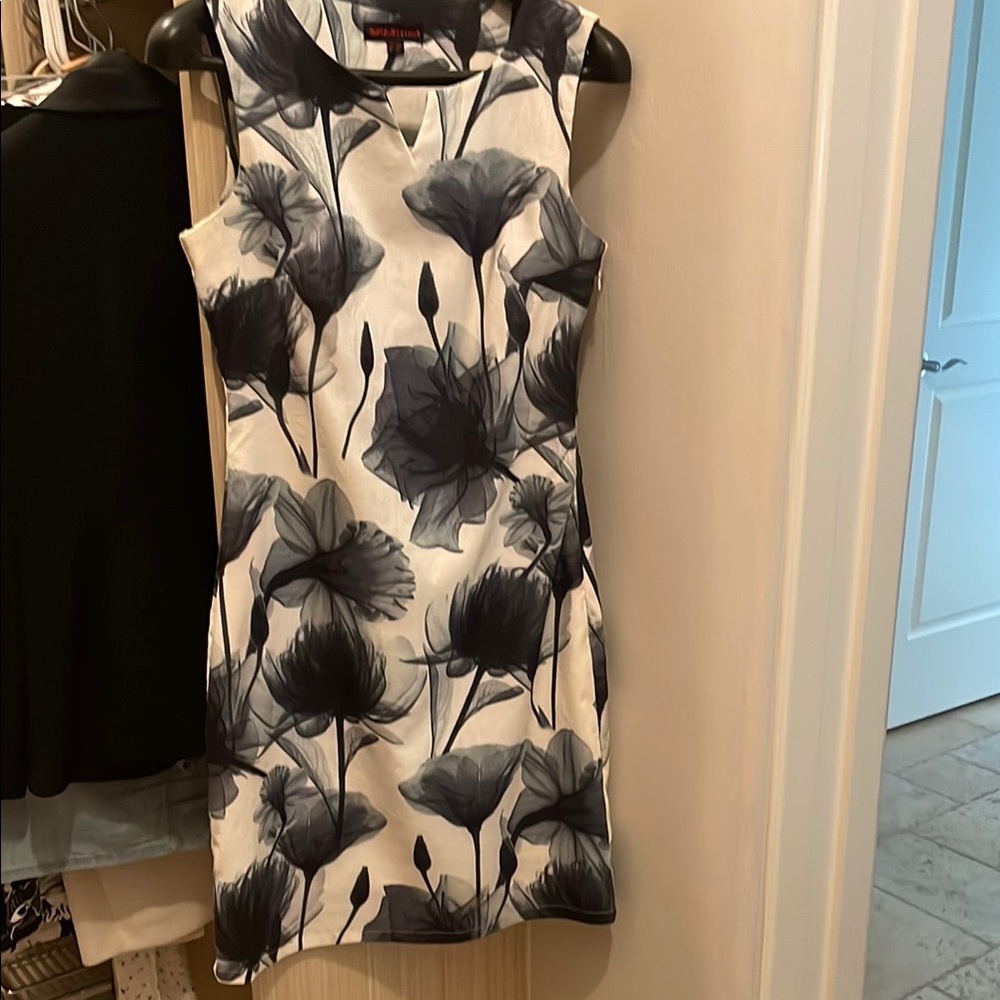 Floral Sleeveless Dress - Black and White